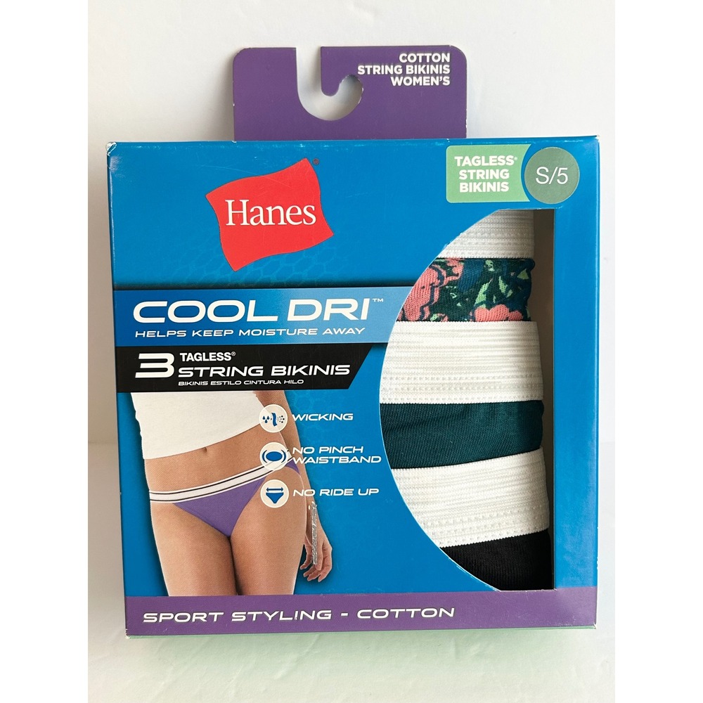 Hanes Cool Dri Cotton String Bikini Panties 3 Pack Multi Color Women S 5 NEW - Picture 3 of 5